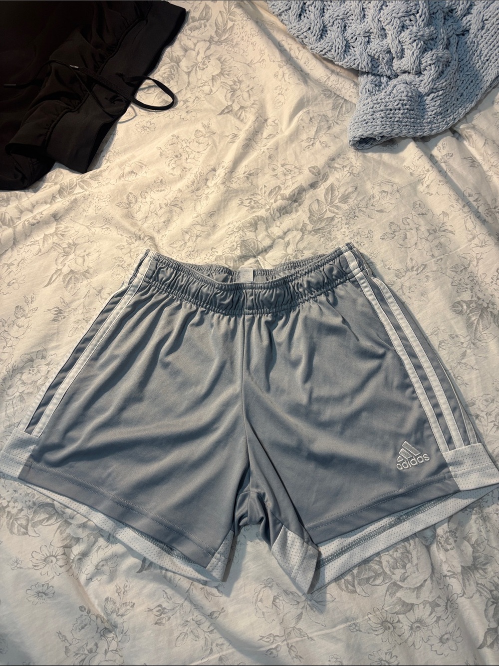 adidas Women's Light Gray Athletic Shorts with White Stripes